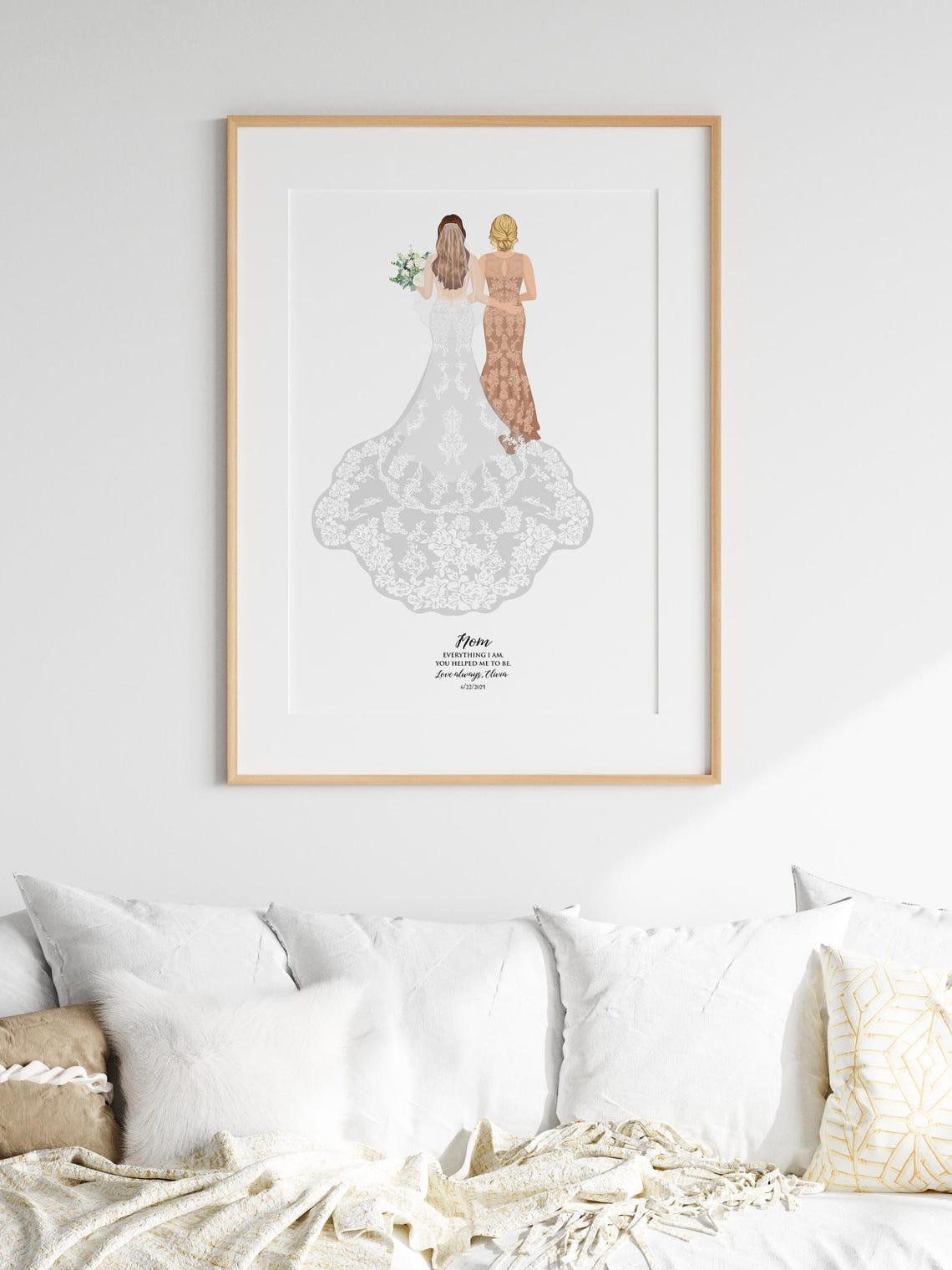 Bride With Mom in Gray Gown Back View Wedding Tribute Poster - Image 3