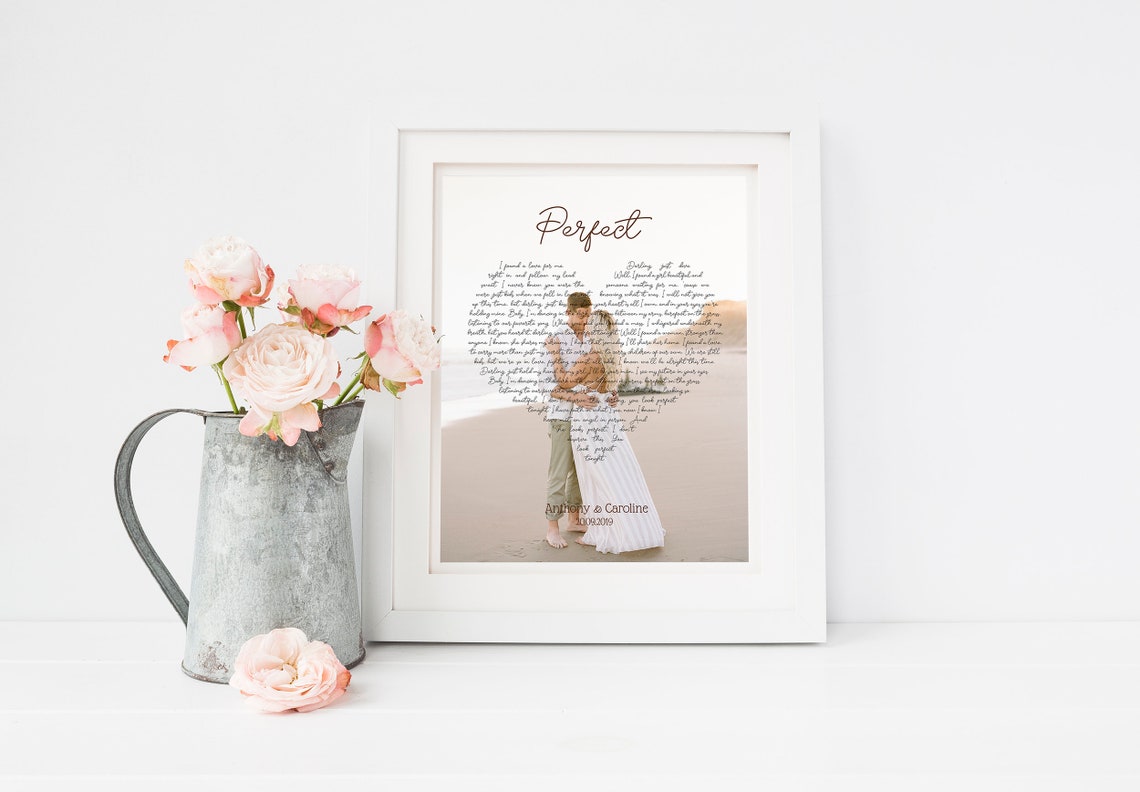 Perfect Ed Sheeran Heart Shaped Lyrics Beach Wedding Photo Poster - Image 6