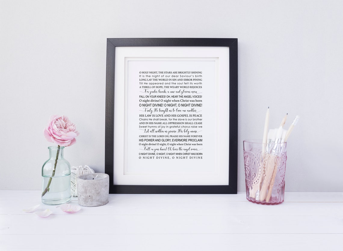 O Holy Night Christmas Hymn Carol Lyrics Typography Wall Art - Image 4