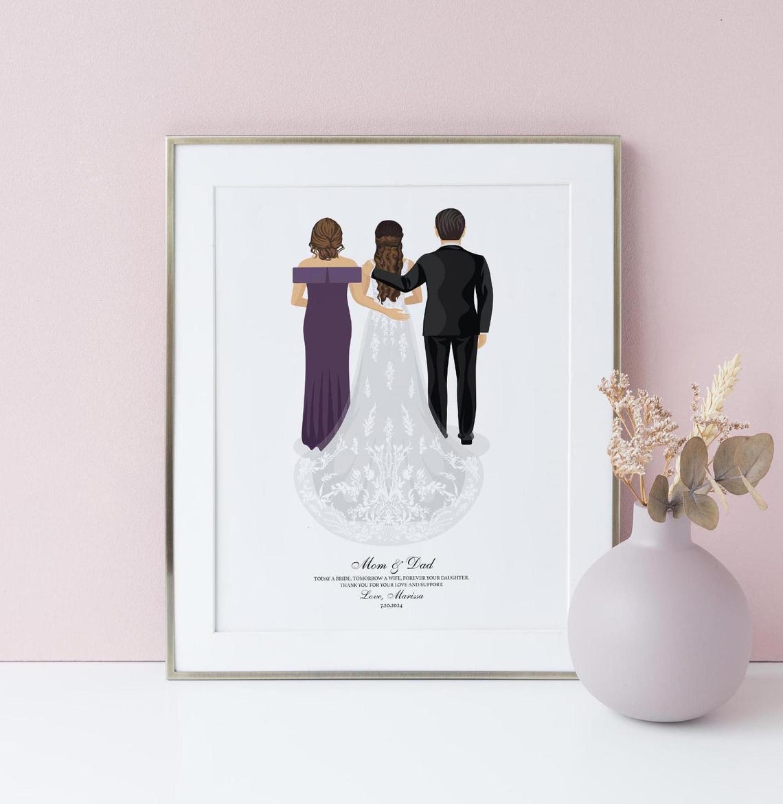 Parents Of The Bride Gift Mother Of The Bride Father Of The Bride Family Wedding Illustration Custom Parents Wedding Gift From Daughter - Image 4