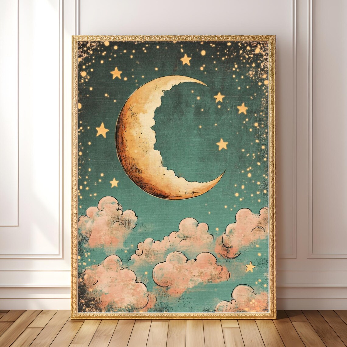 Vintage Sun Clouds Art Print, Celestial Decor