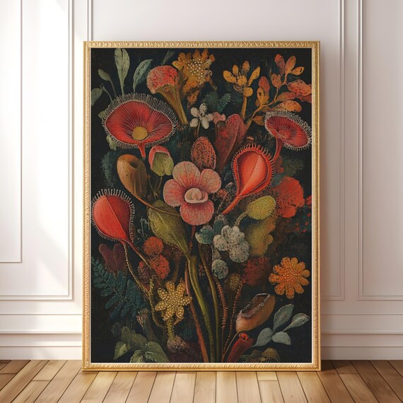Carnivorous Plant Wall Art Moody Botanical Print Dark Academia Decor Venus Flytrap Gothic Garden