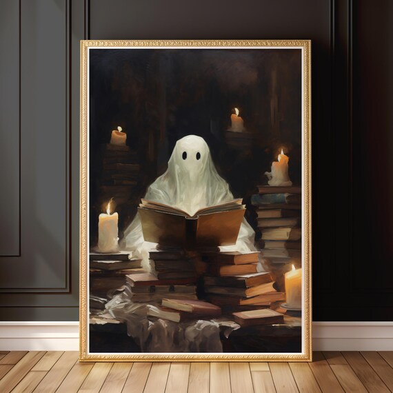 Book Lover Painting Dark Academia Decor Vintage Moody Oil Halloween Whimsigoth Wall Art