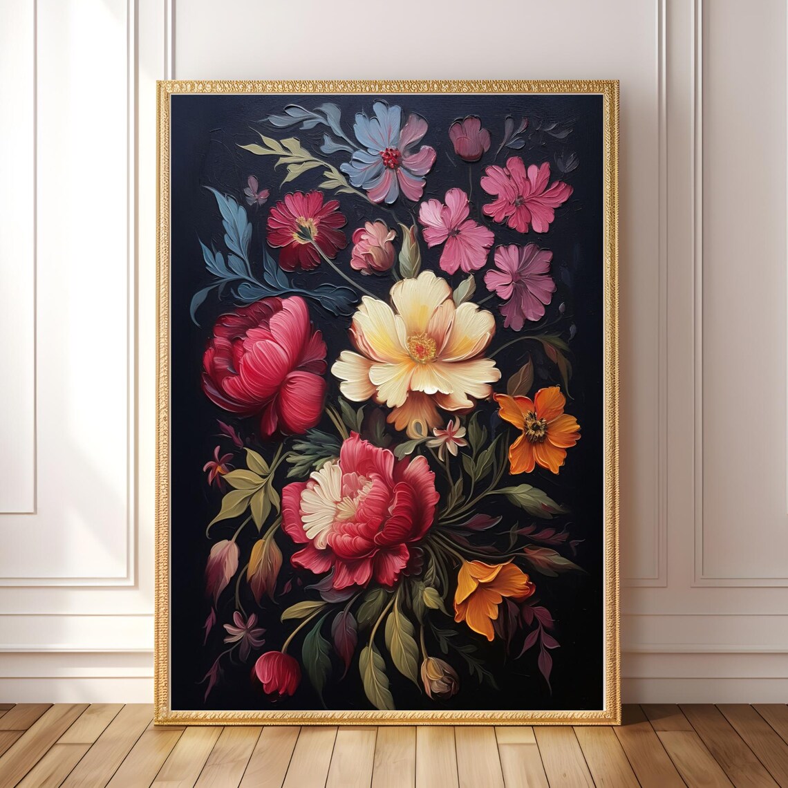 Dark Moody Floral Oil Painting Bold Botanical Vintage Flower Poster