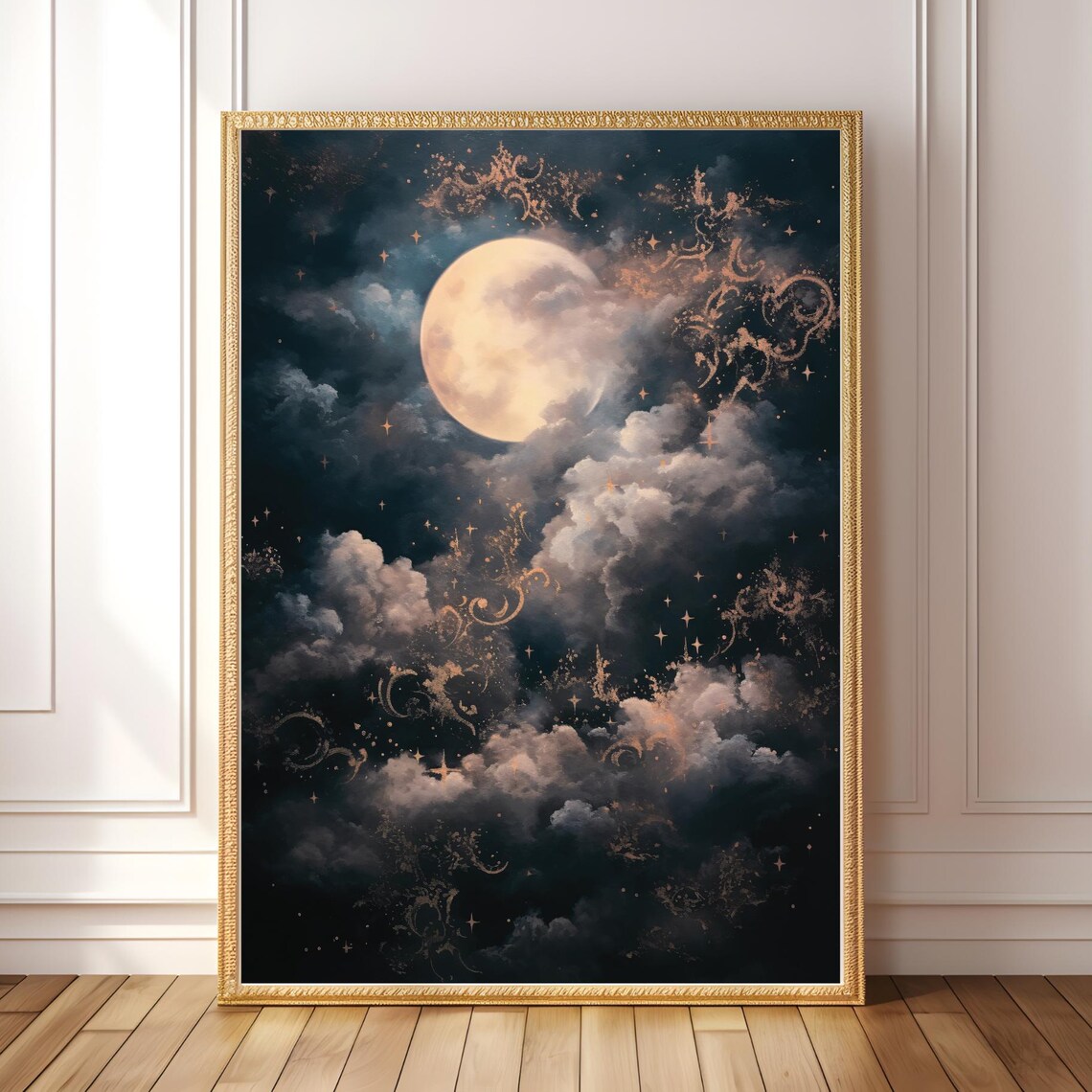 Crescent Moon Art Print, Mystical Night Sky