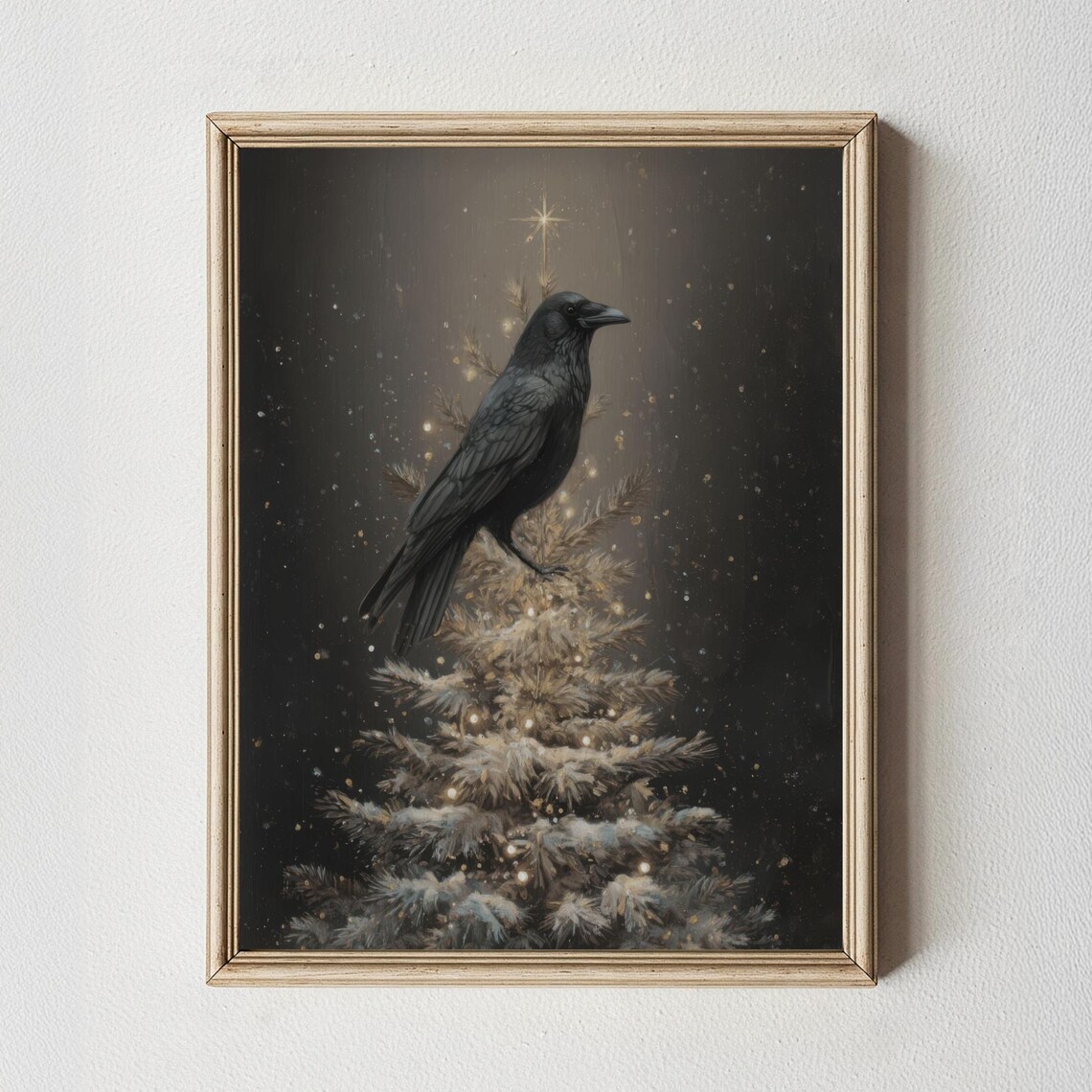Moody Crow Christmas Poster Print, Gothmas Decor