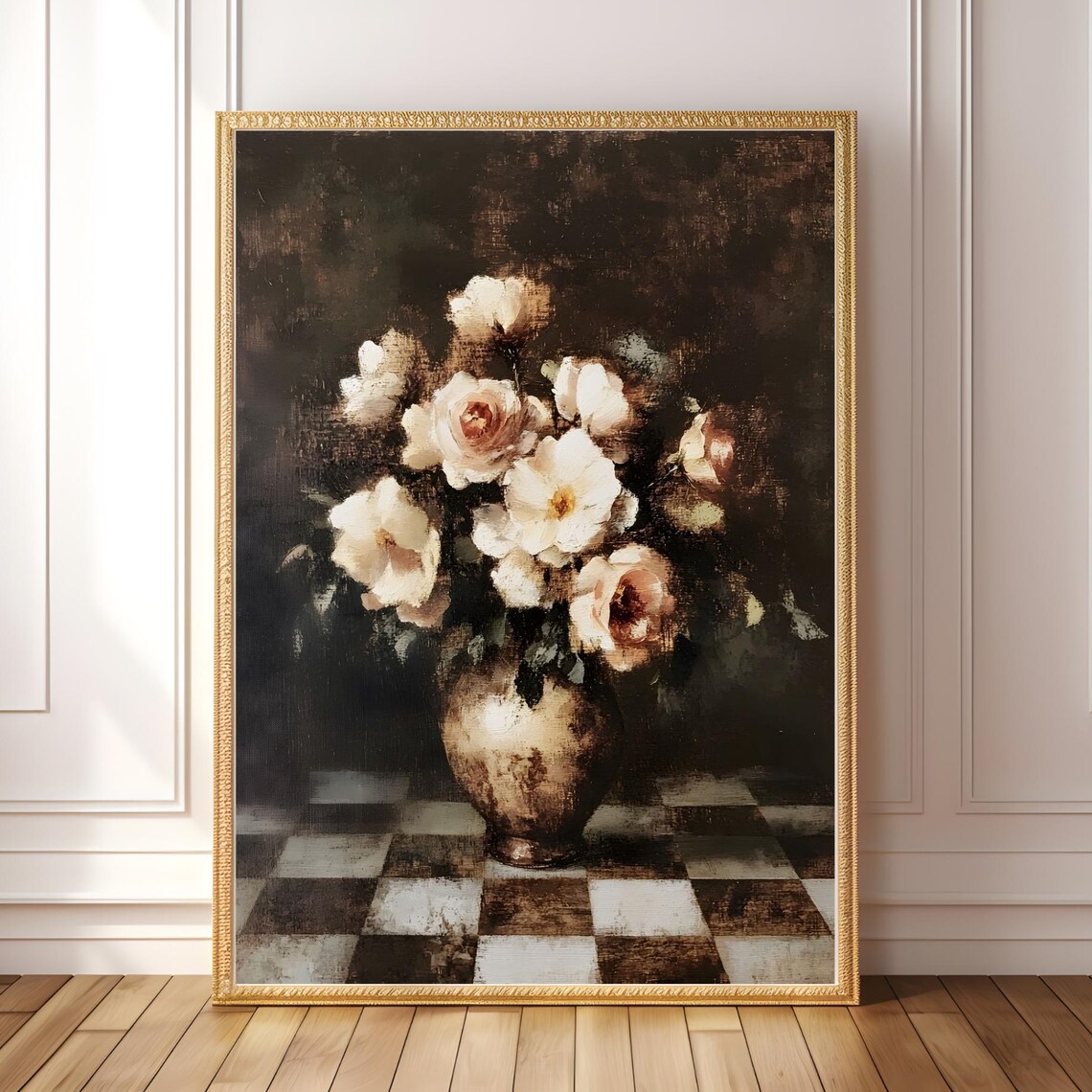 Dark Floral Still Life, Vintage Rose Art Print