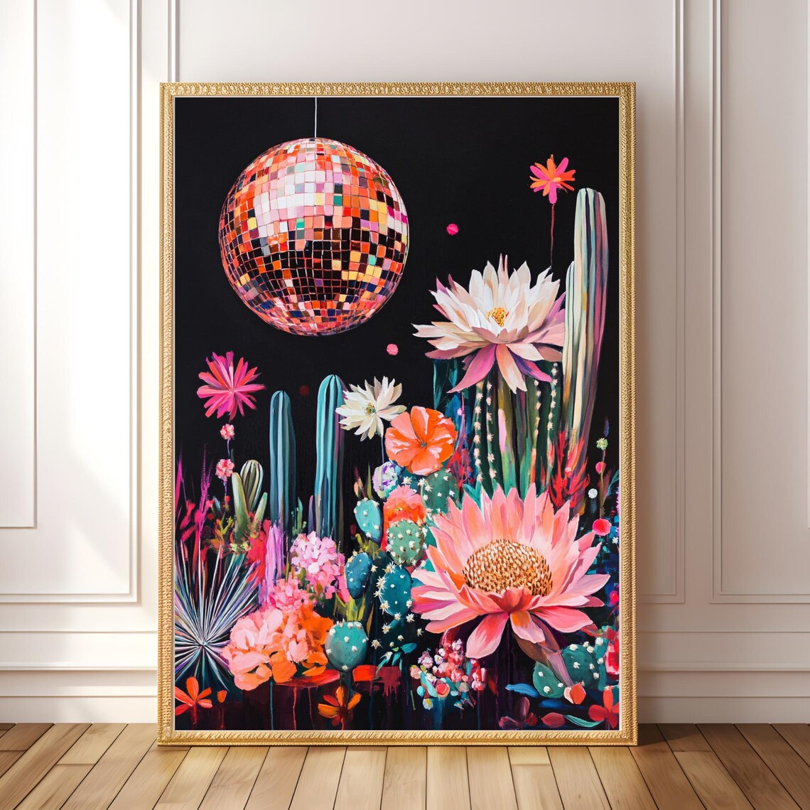 Disco Ball Cactus Art Print, Boho Desert Decor