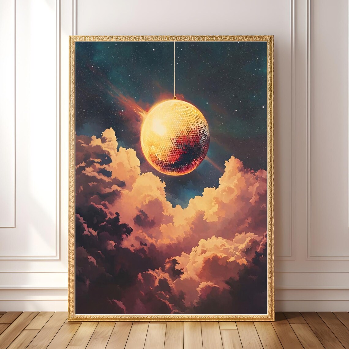 Disco Ball Sunset Retro Celestial Wall Art Print