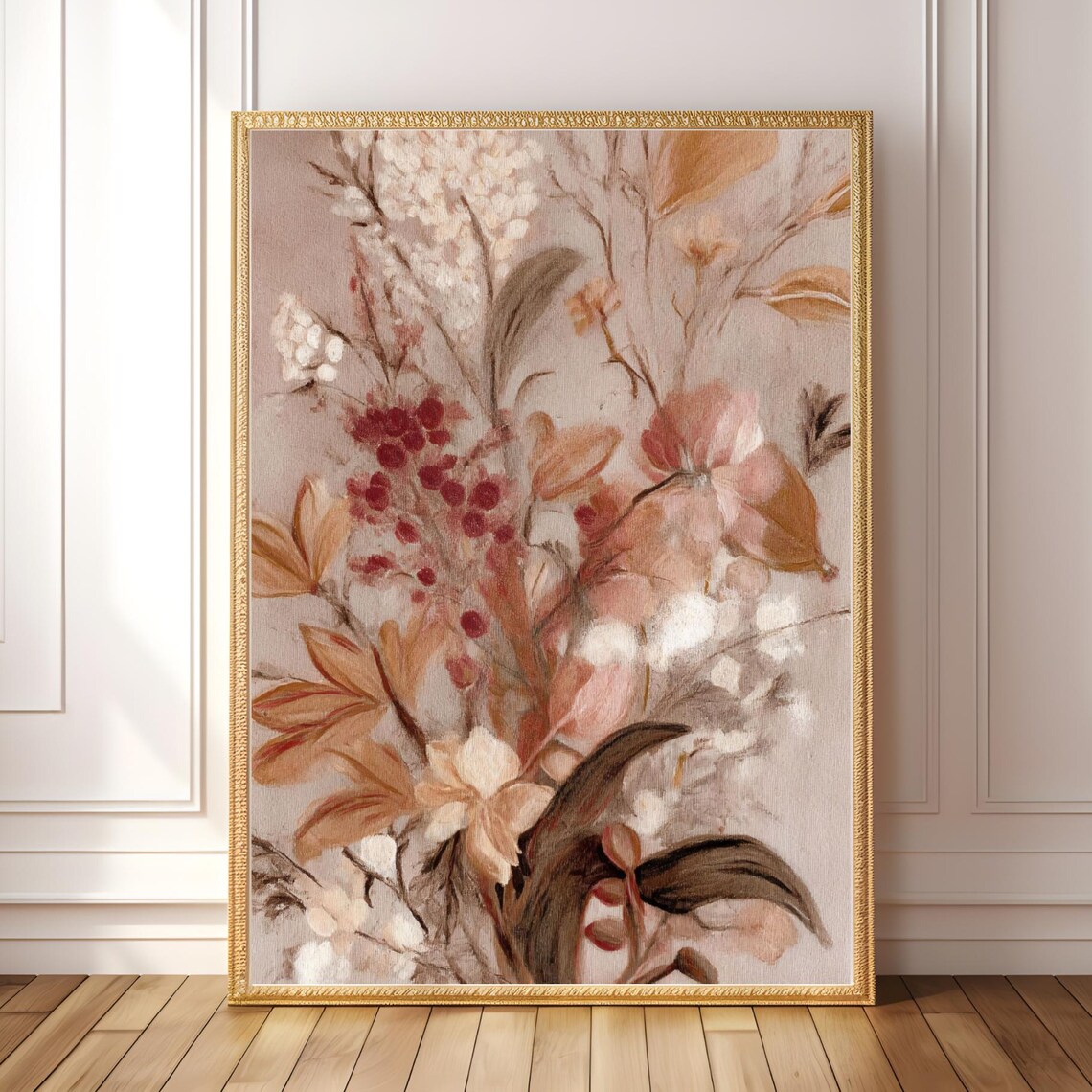 Warm Autumn Floral Print, Romantic Boho Botanical Art