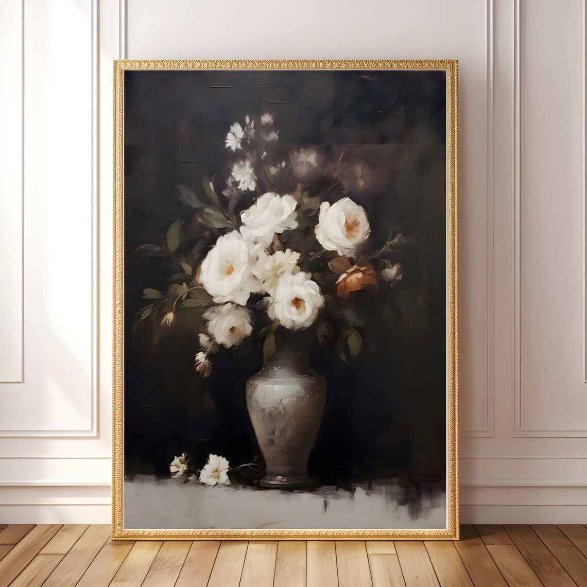 Dark Floral Still Life, Moody Vintage Flower Art Print