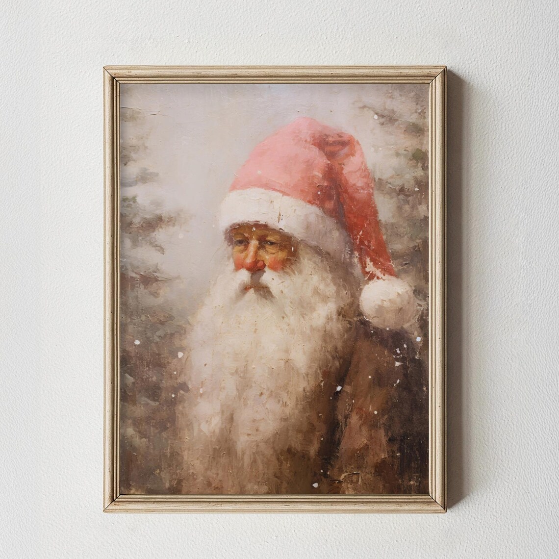 Vintage Santa Claus Art Print, Rustic Christmas Decor