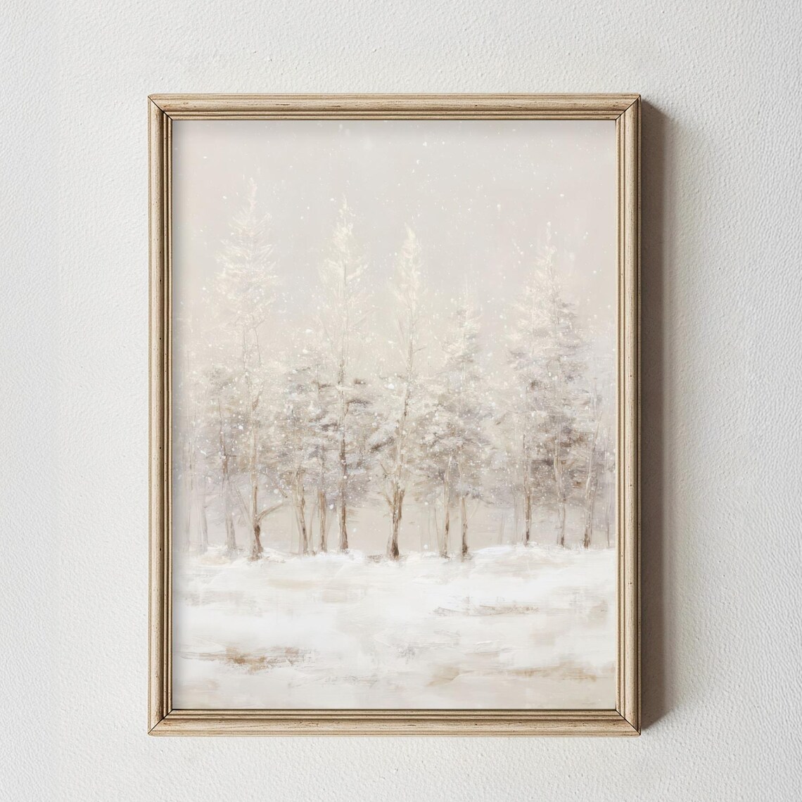 Moody Snowy Winter Forest Vintage Landscape Painting Christmas Wall Art