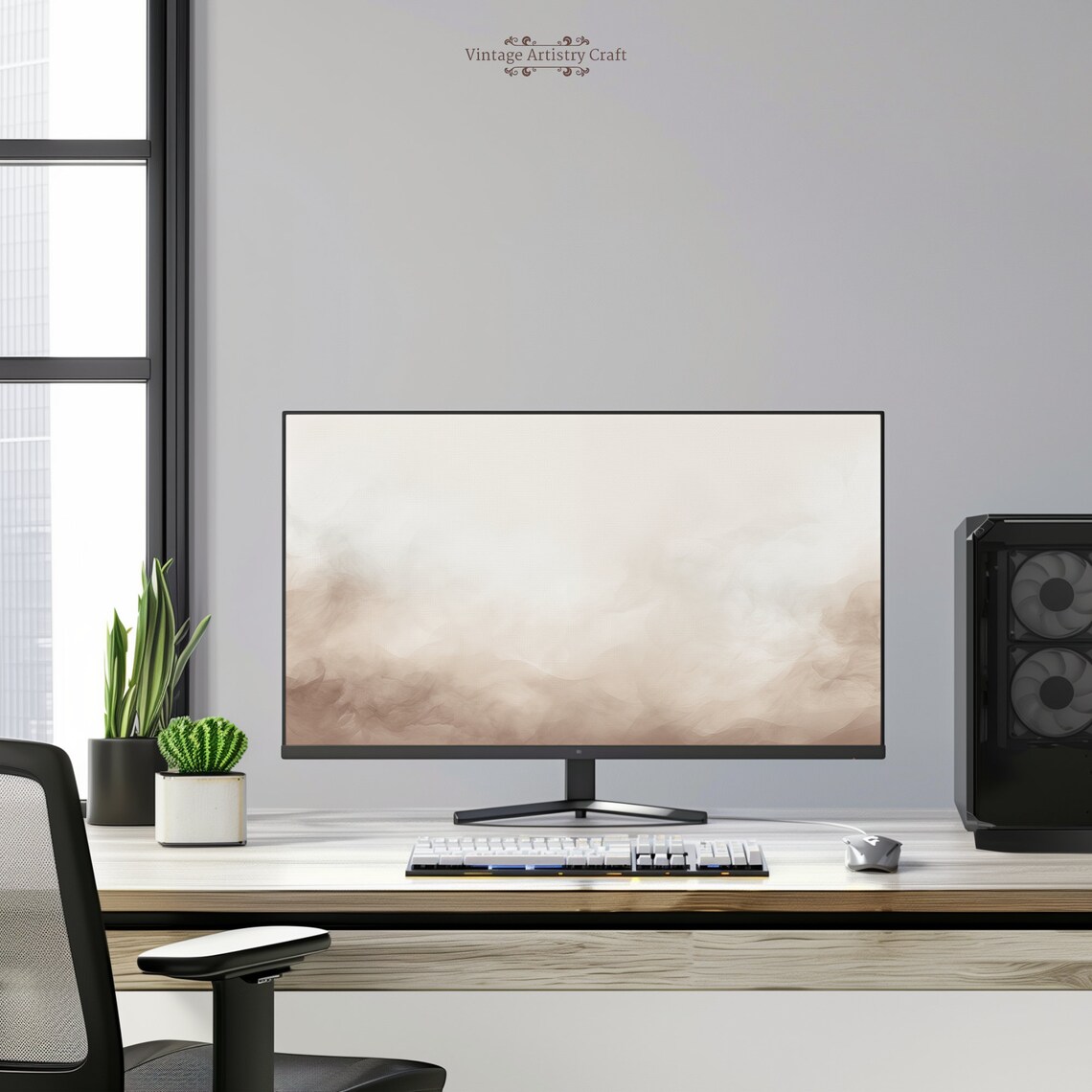Soft Neutral Beige Abstract Waves Minimalist Desktop Wallpaper Wall Art - Image 3