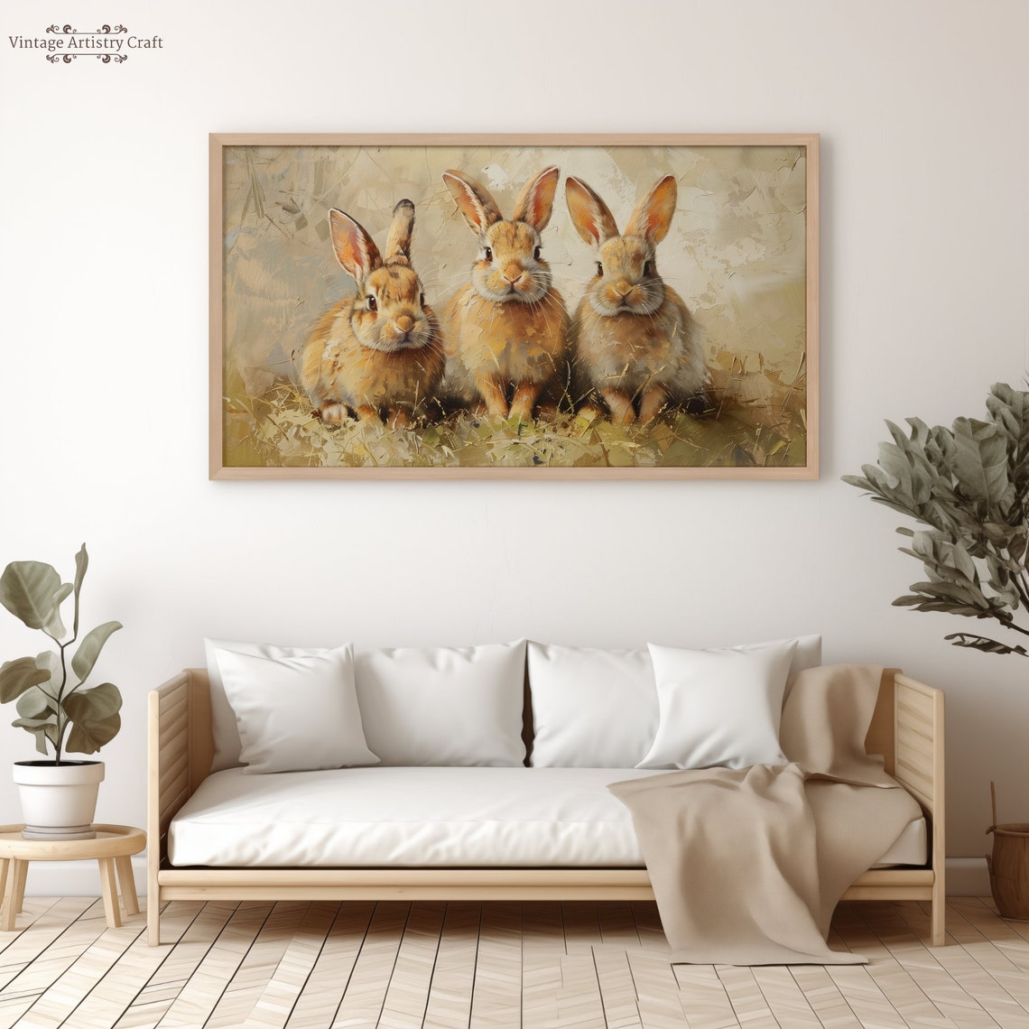 Three Adorable Bunnies Portrait Vintage Rabbit Oil Painting Poster - Image 4