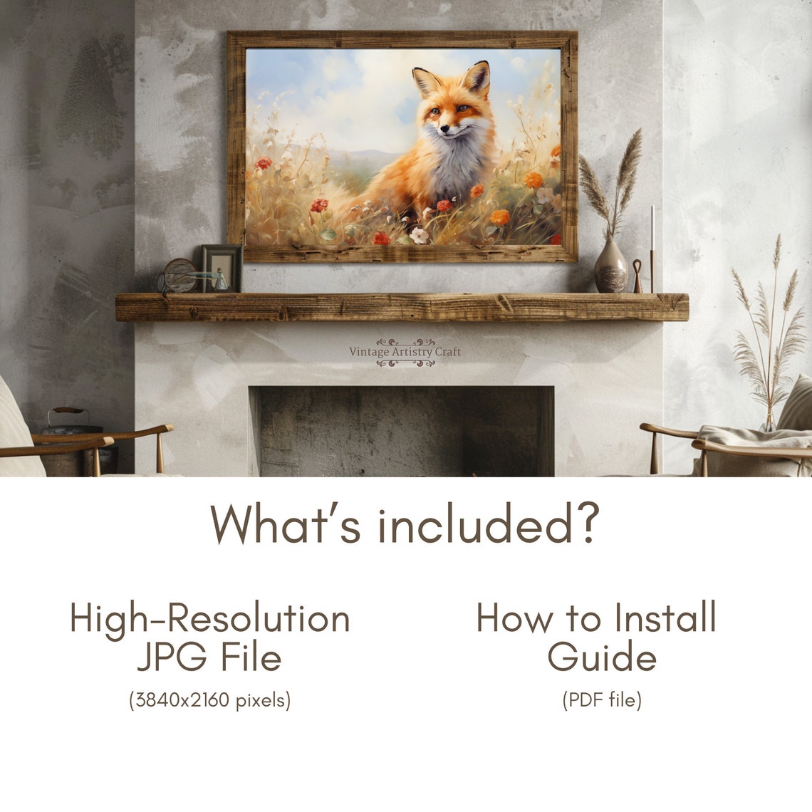 Red Fox In Wildflower Meadow Sunny Countryside Portrait Poster - Image 5