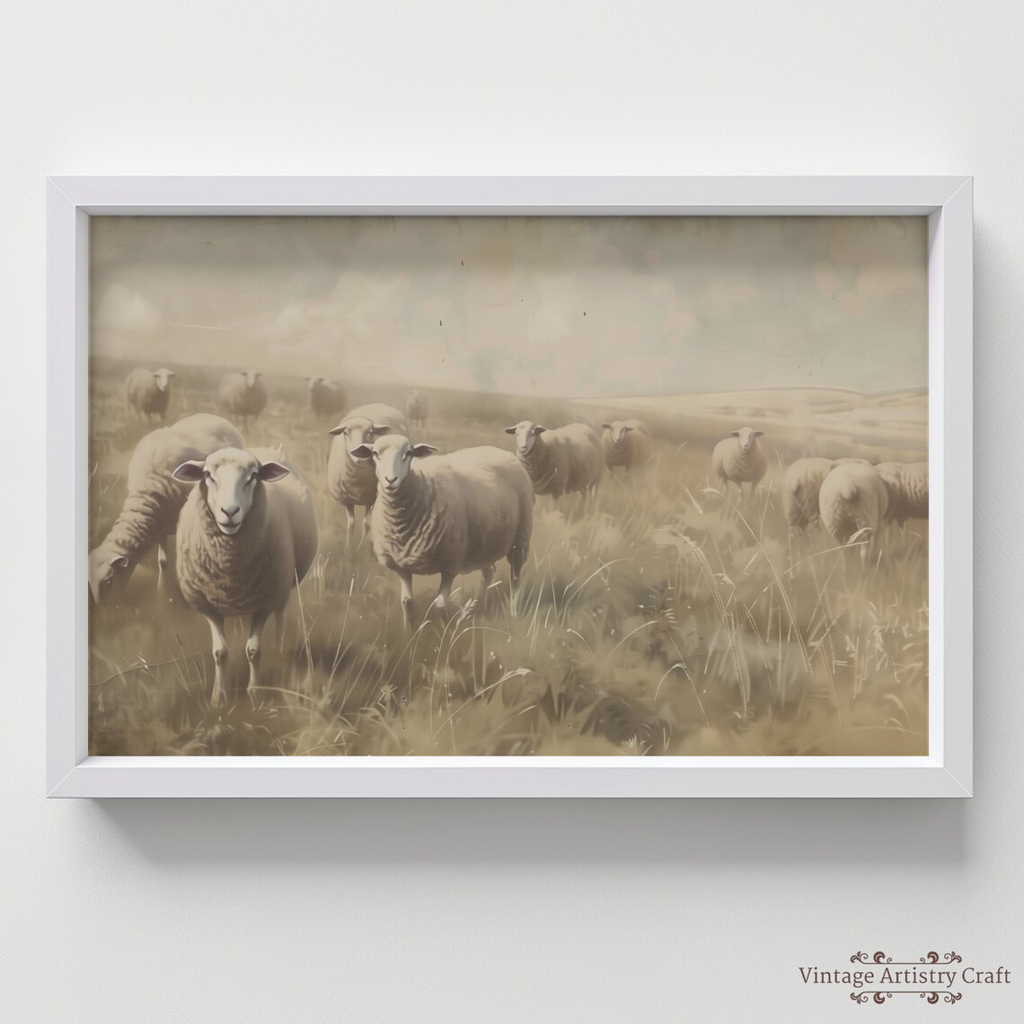 Vintage Sheep Flock Pasture Antique Farmhouse Animal Painting Poster - Image 7