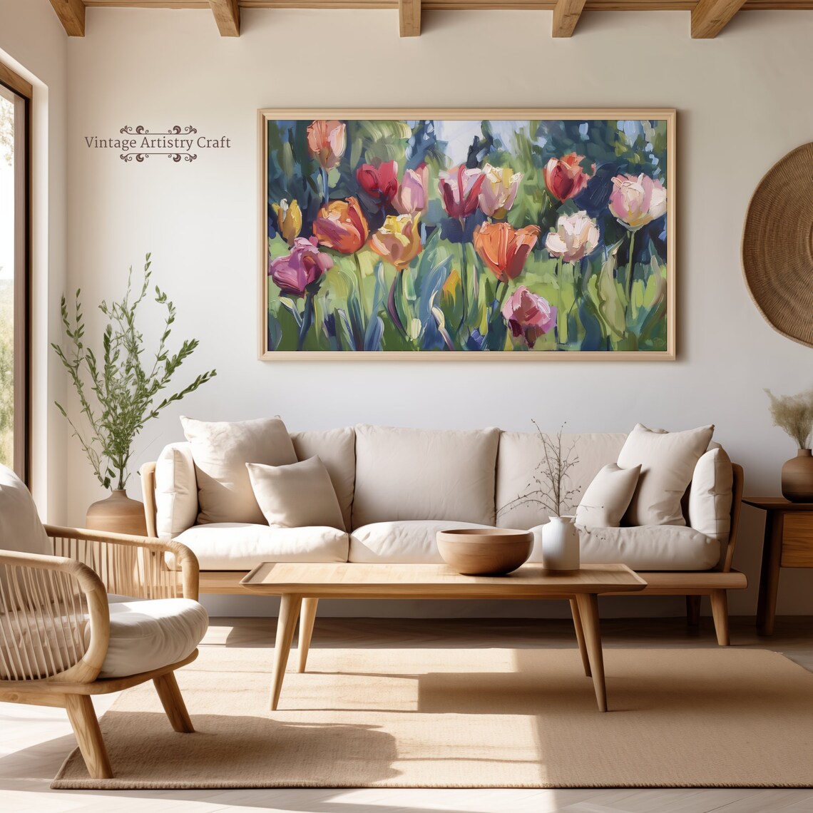 Vibrant Tulip Garden Oil Painting Colorful Spring Floral Poster - Image 8