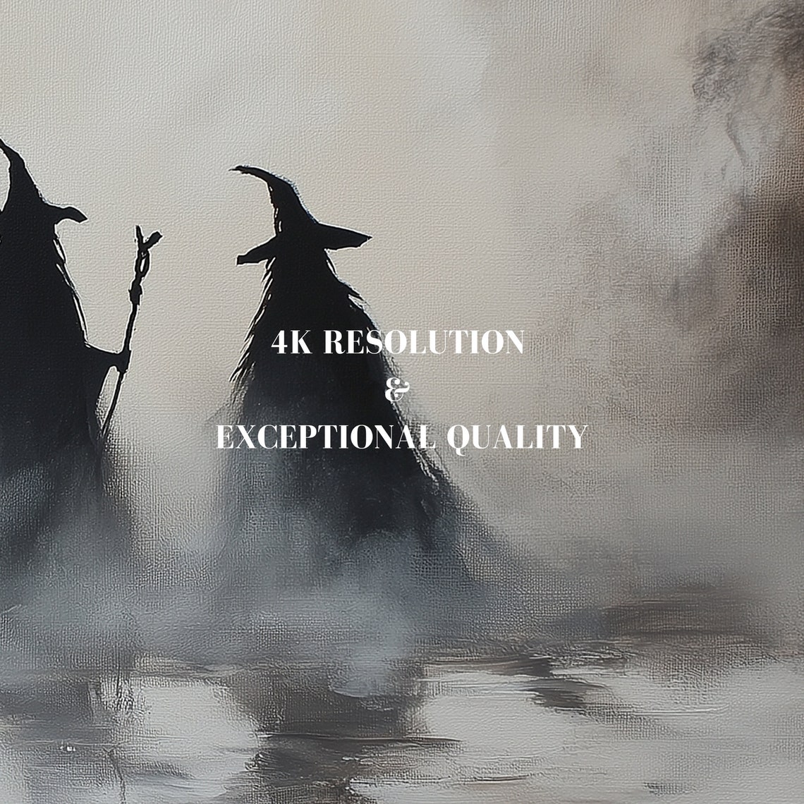 Three Witch Silhouettes Foggy Halloween Spooky Night Art Poster - Image 7