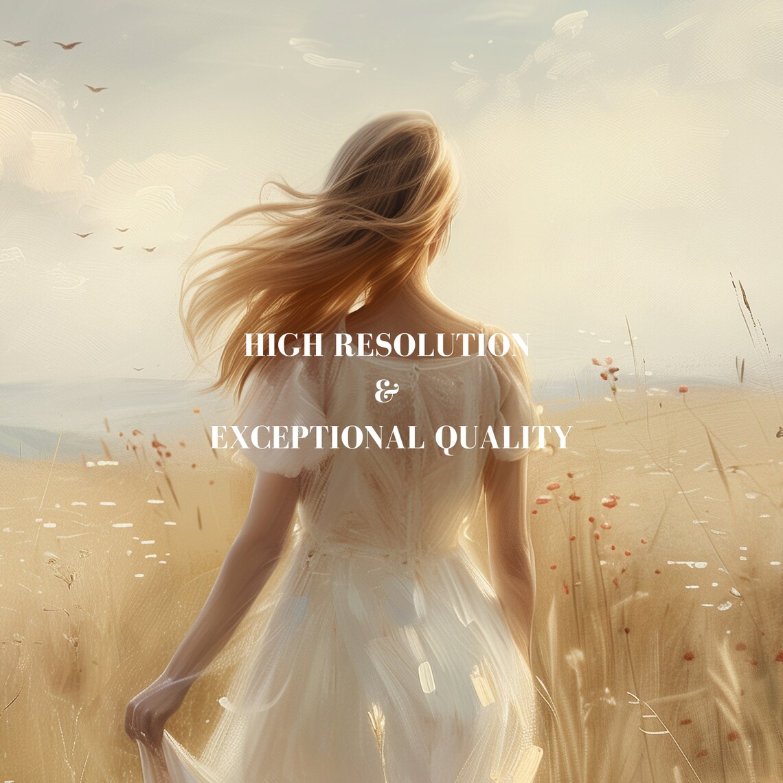 Woman in White Dress Walking Wildflower Field Dreamy Cottage Poster - Image 8