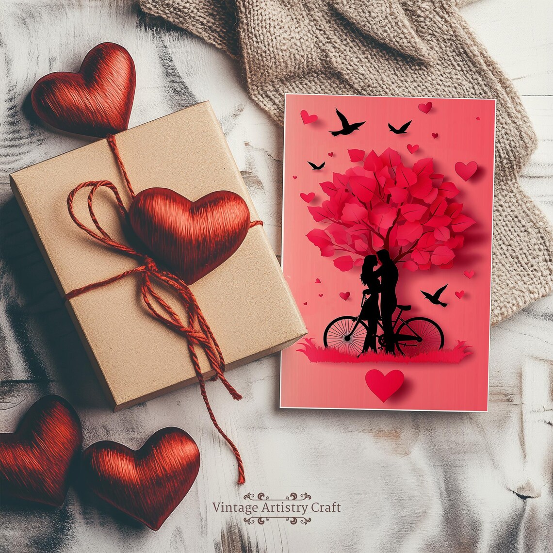 Romantic Couple Heart Tree Bicycle Valentines Day Card Design Poster - Image 8
