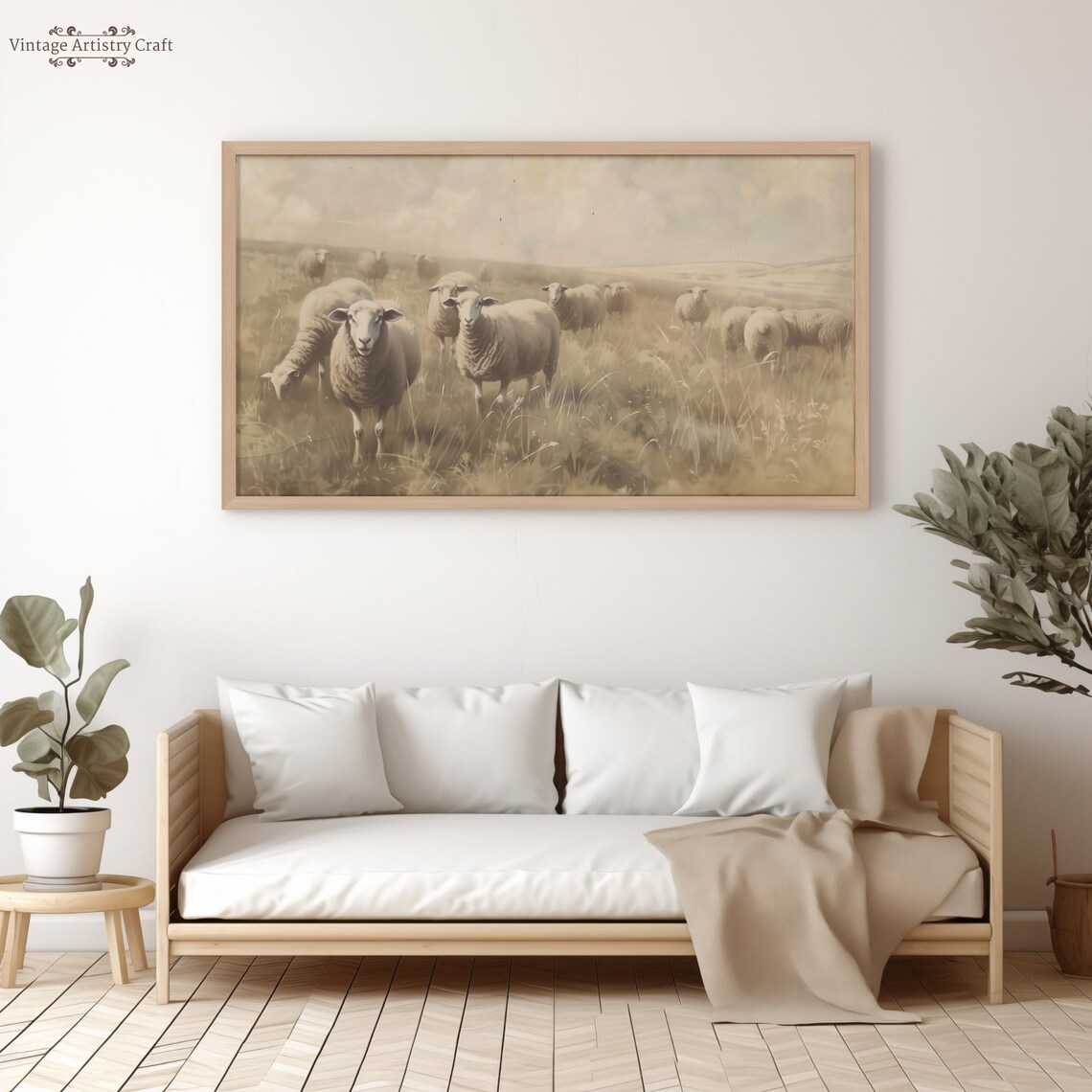 Vintage Sheep Flock Pasture Antique Farmhouse Animal Painting Poster - Image 8