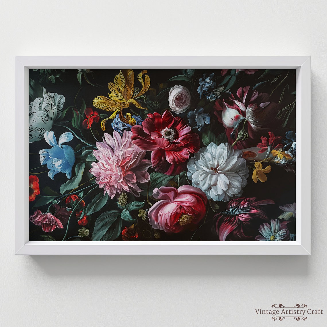 Dark Dutch Masters Floral Still Life Peonies Roses Black Poster - Image 8