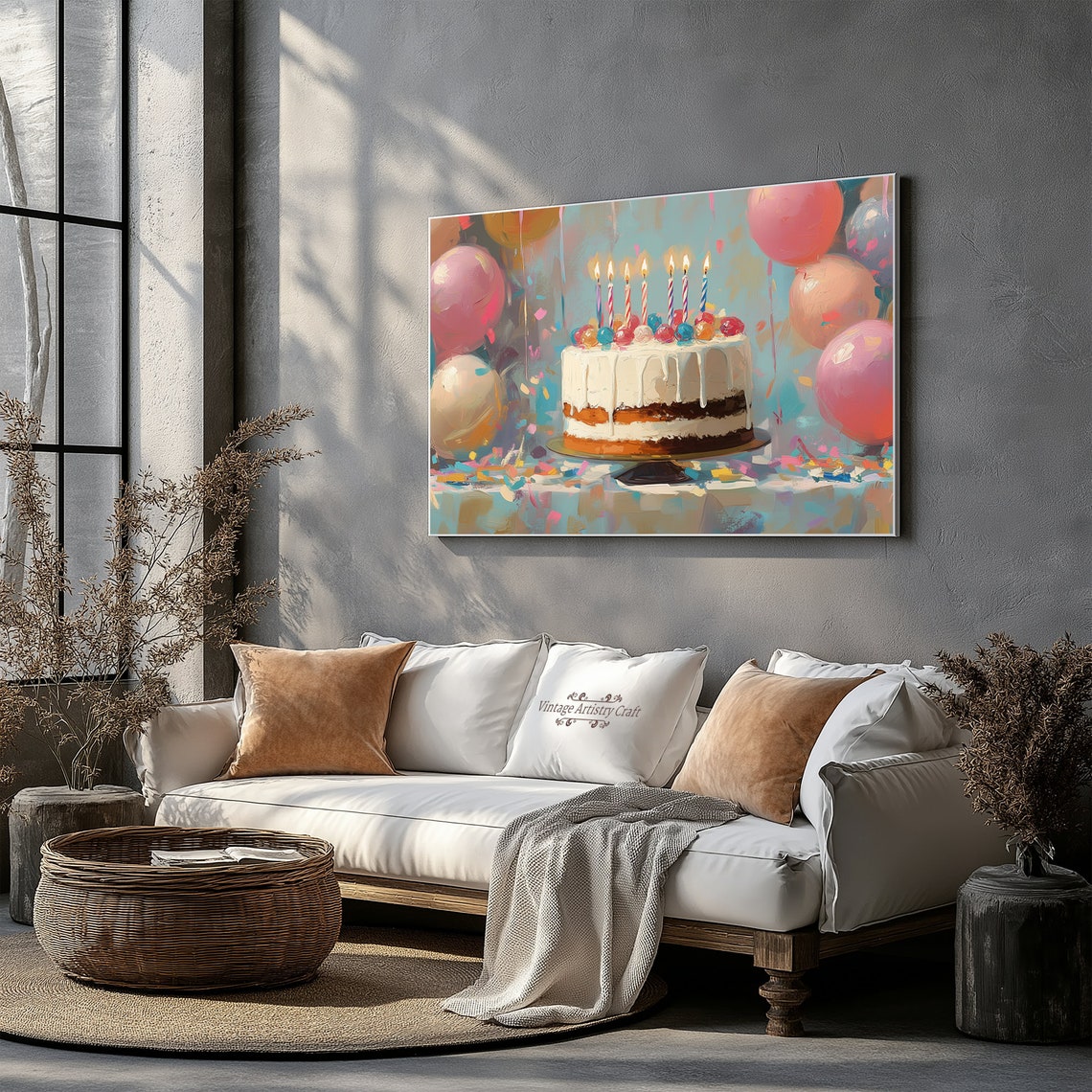 Painterly Birthday Cake With Seven Candles Confetti Party Poster - Image 6