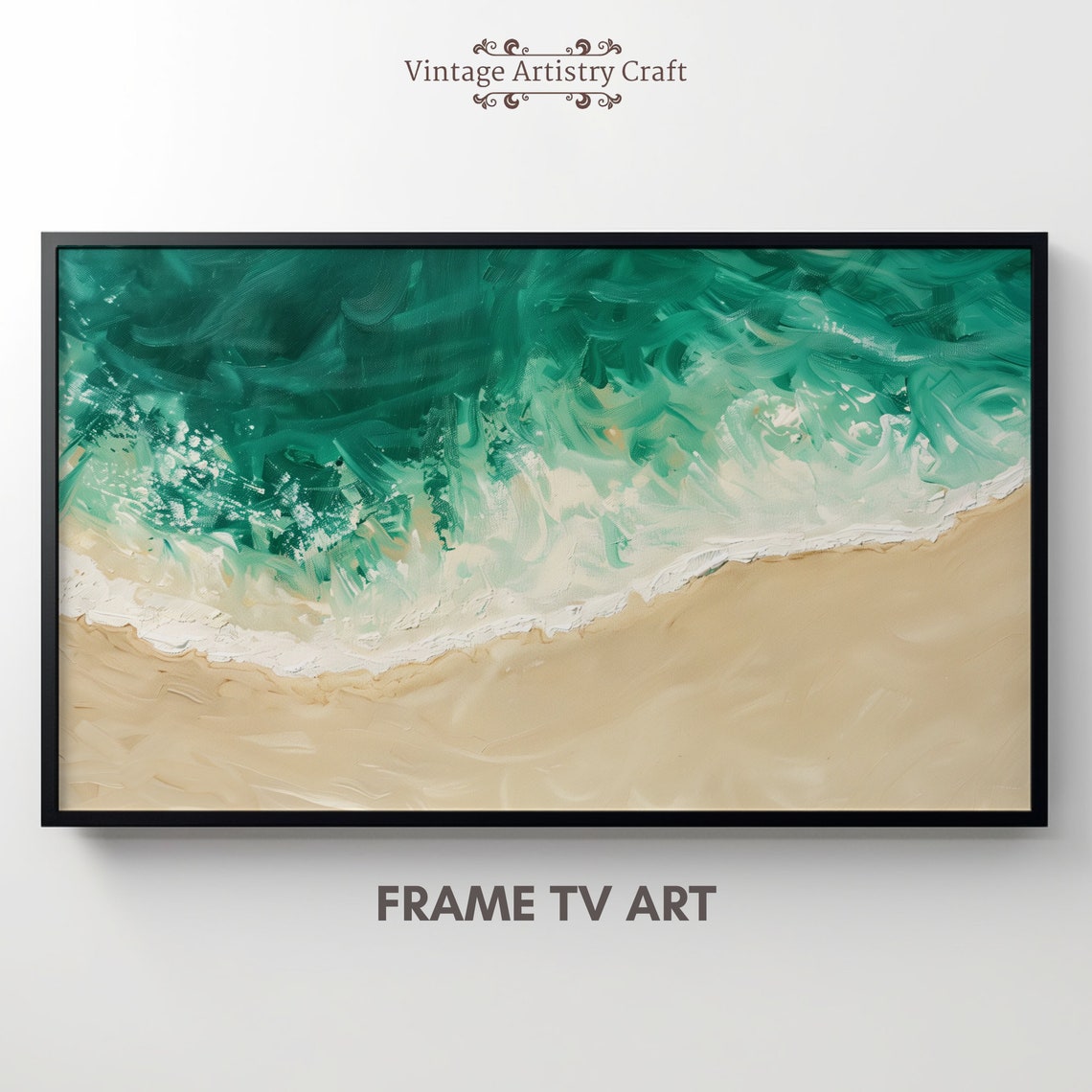 Aerial Ocean Waves Emerald Beach Minimalist Summer Seascape Poster