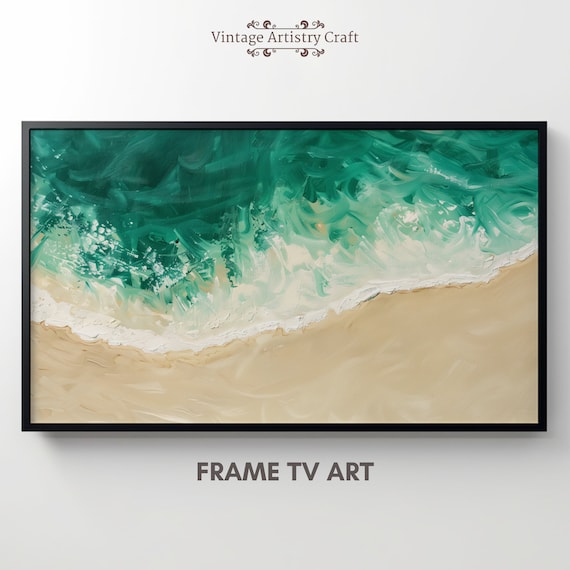 Aerial Ocean Waves Emerald Beach Minimalist Summer Seascape Poster