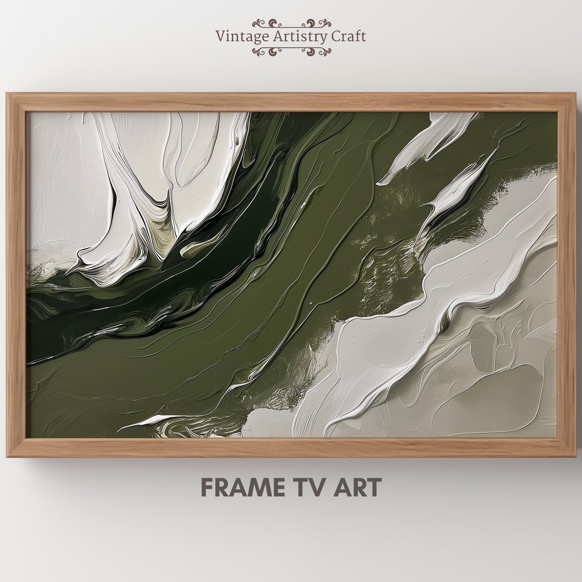 Olive Green White Abstract Fluid Texture Modern Painting Poster - Image 8