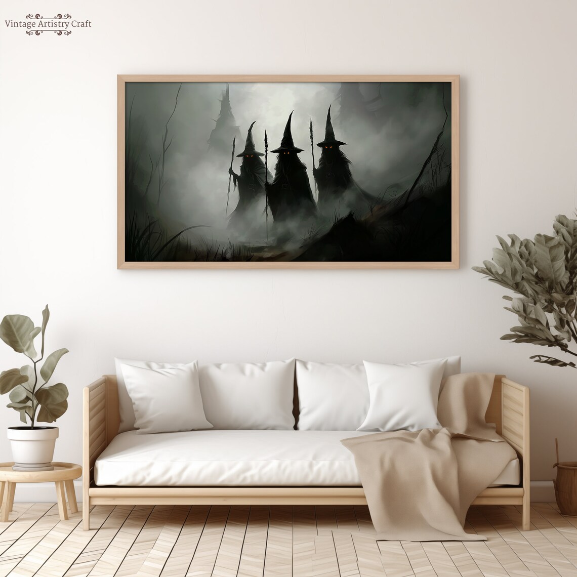 Three Dark Witches In Foggy Forest Mist Spooky Halloween Poster - Image 3