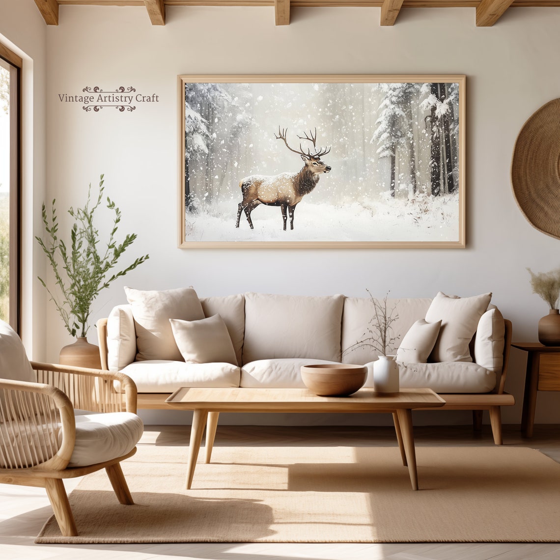 Majestic Elk In Falling Snow Silent Winter Forest Wildlife Poster - Image 4