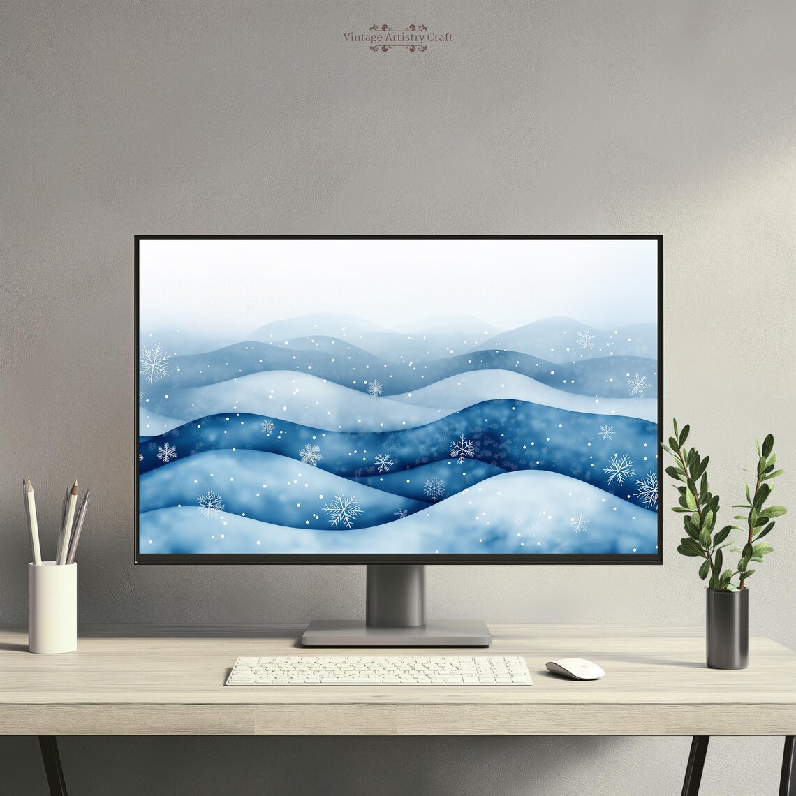 Blue Winter Hills Snowflake Digital Art 16x9 4K Ratio File Poster - Image 4