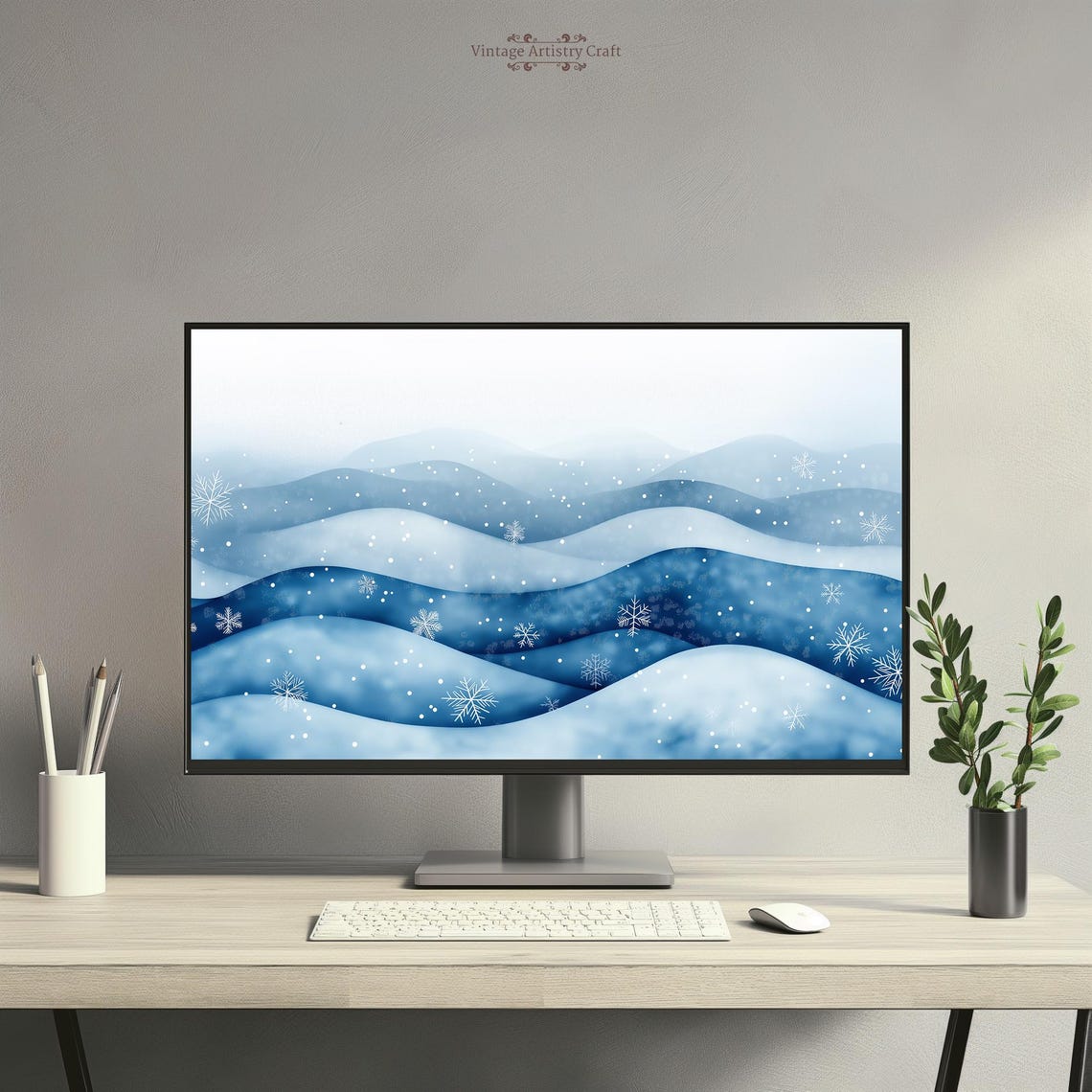 Cute Minimalist Winter Landscape Desktop Wallpaper Aesthetic Boho Christmas Snow Computer Background Laptop Macbook 4k - Image 4