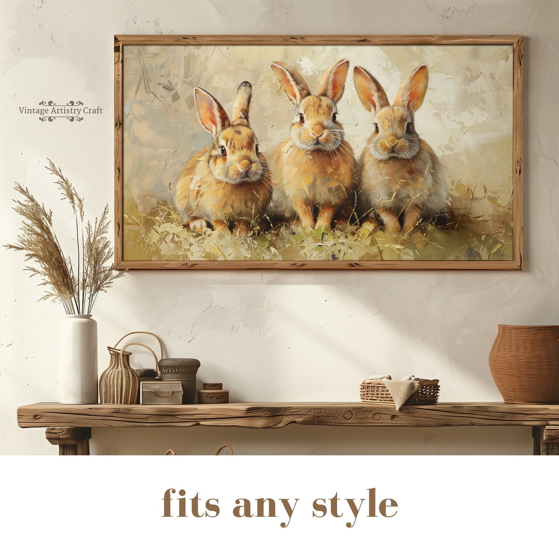 Three Adorable Bunnies Portrait Vintage Rabbit Oil Painting Poster - Image 7