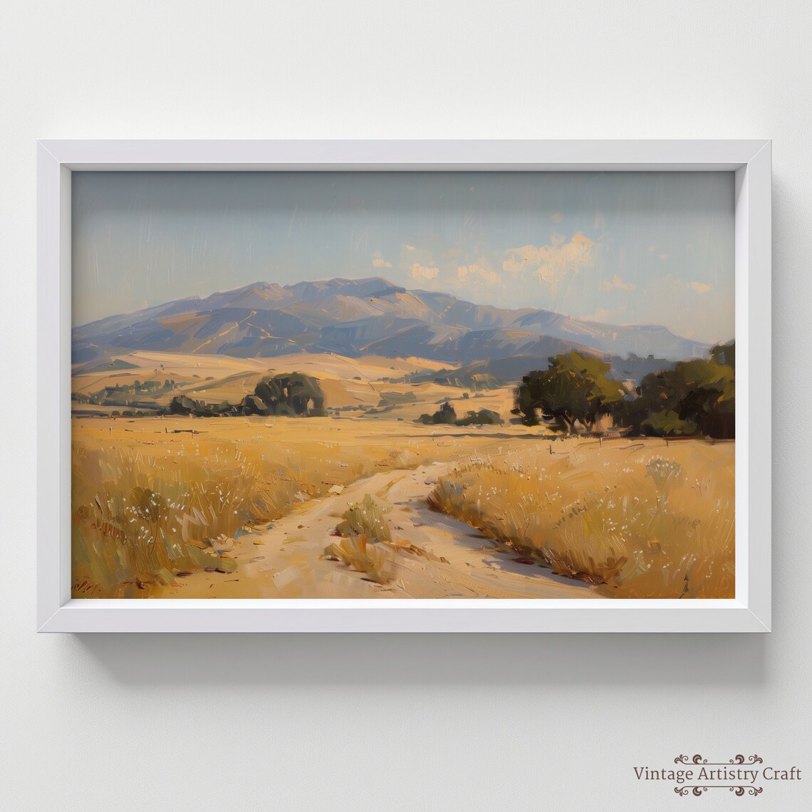 Golden Wheat Field Mountain Path Warm Countryside Landscape Poster - Image 7