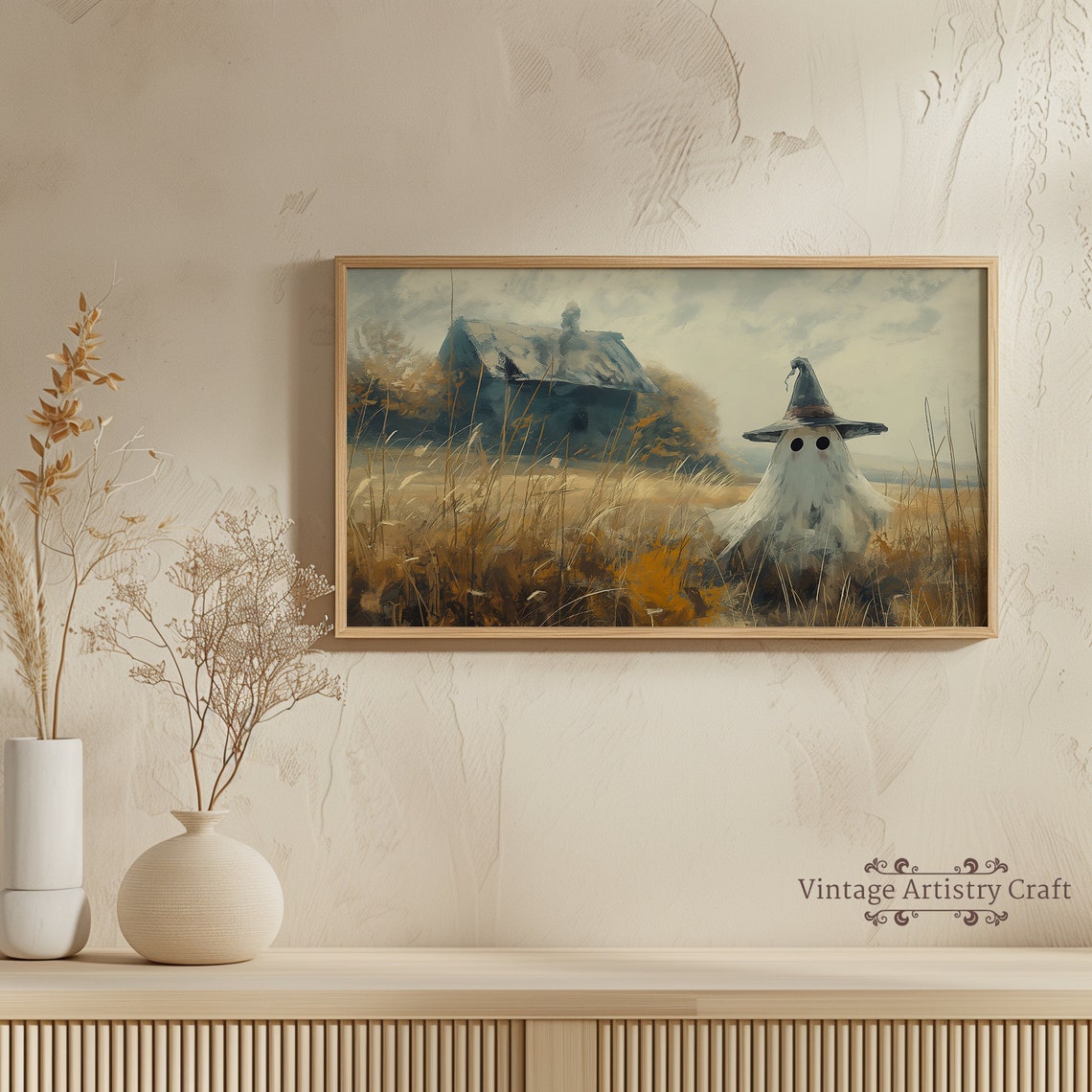 Cute Little Ghost Wearing Witch Hat Golden Fall Field Halloween Poster - Image 8