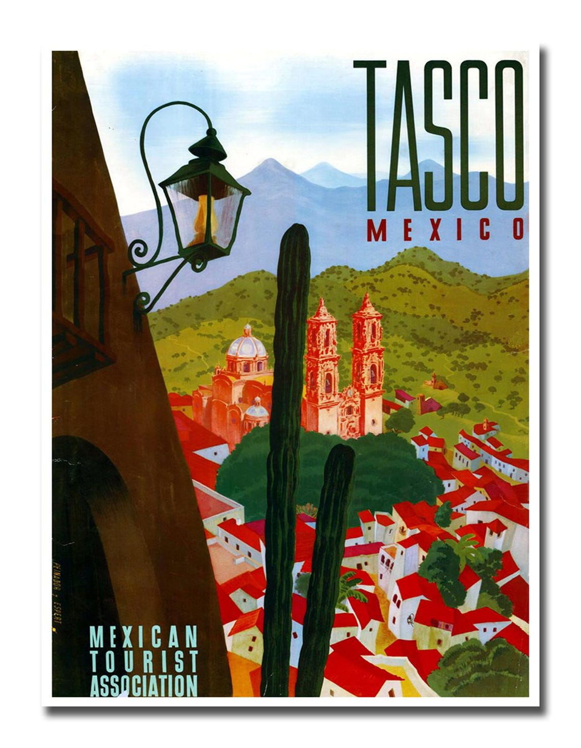 Tasco Mexico Colonial Cathedral Cactus Vintage Travel Poster Art - Image 2