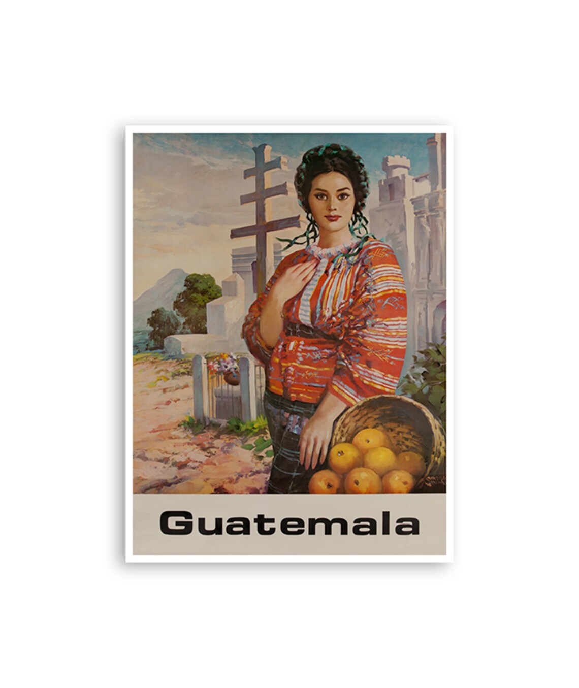 Guatemala Traditional Dress Woman Market Vintage Travel Poster