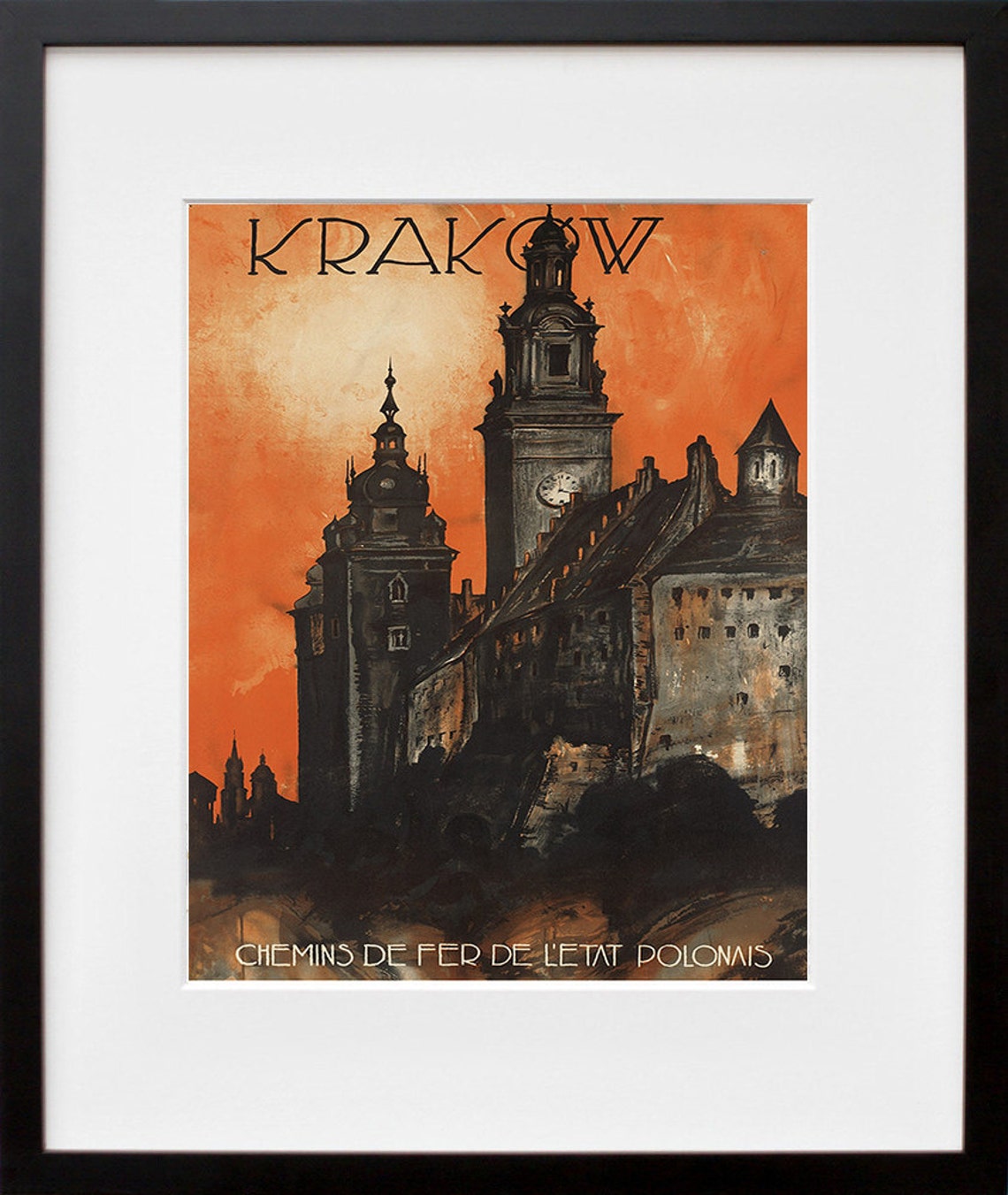 Krakow Vintage Polish Railway Travel Poster with Wawel Castle Sunset - Image 2