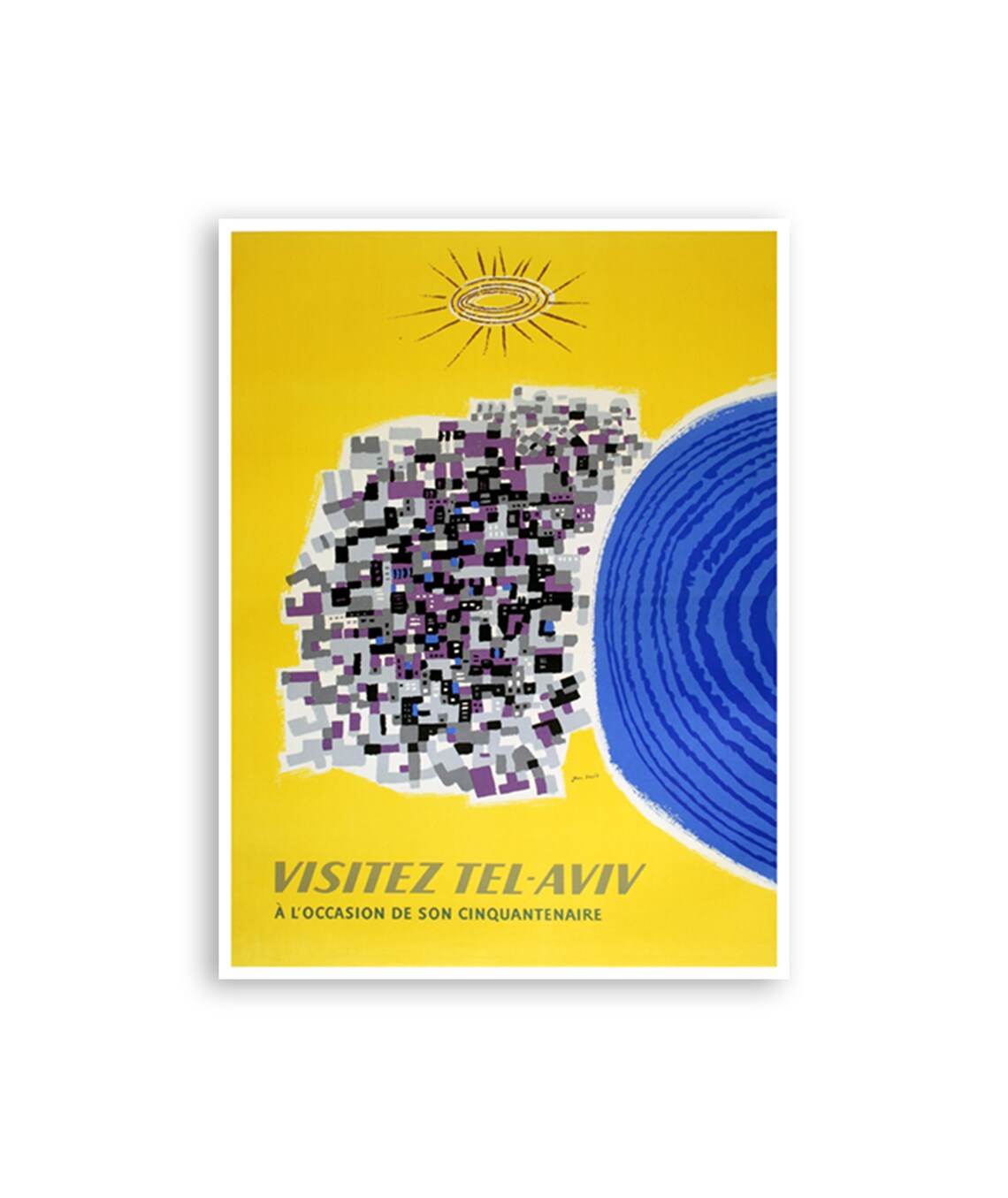 Tel Aviv Israel 50th Anniversary Sun City Mosaic Travel Poster