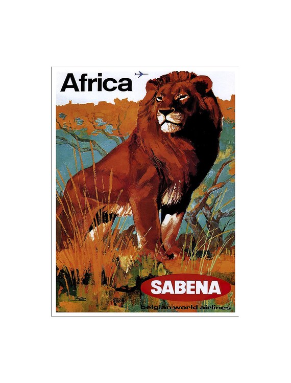 Sabena Africa Lion Belgian World Airlines Golden Age Classic Poster