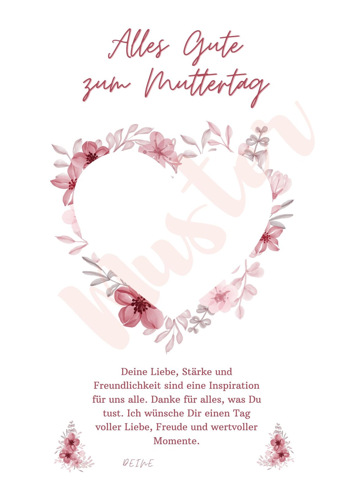 Heart Photo Frame Alles Gute zum Muttertag Floral Mother's Day Poster - Image 3