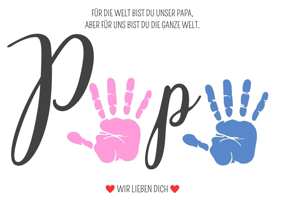 Pink and Blue Handprint Papa German Father's Day Keepsake Art Poster - Image 2