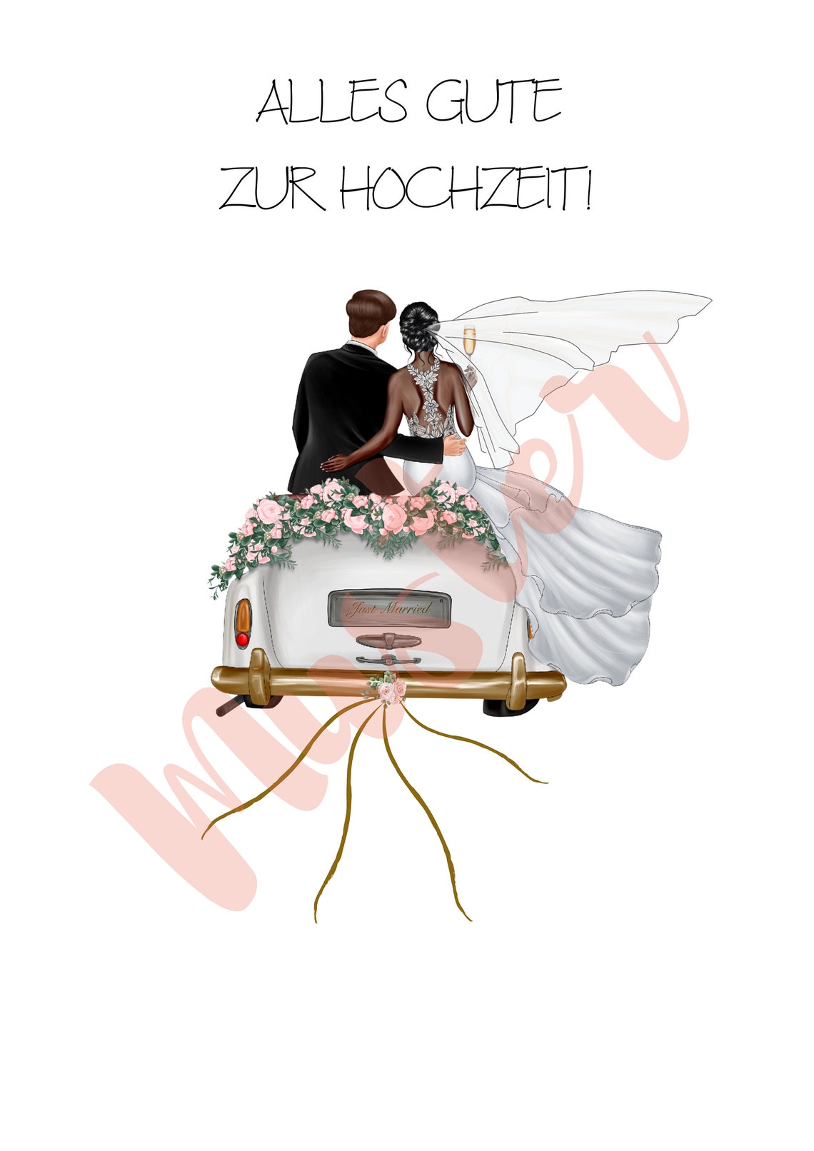 Dark Skinned Bride Heart Balloon Black Suit Groom Wedding Poster - Image 2