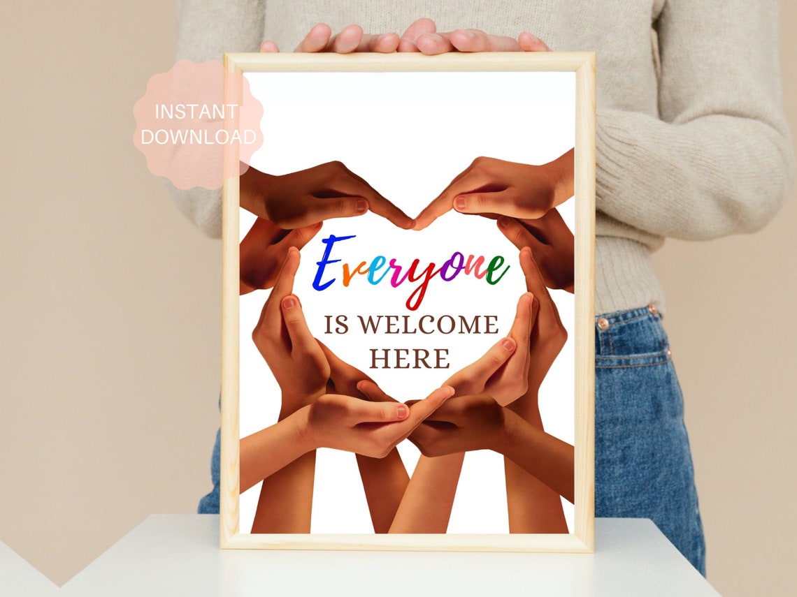 Everyone Is Welcome Here Heart Hands Diversity Inclusion Poster - Image 6