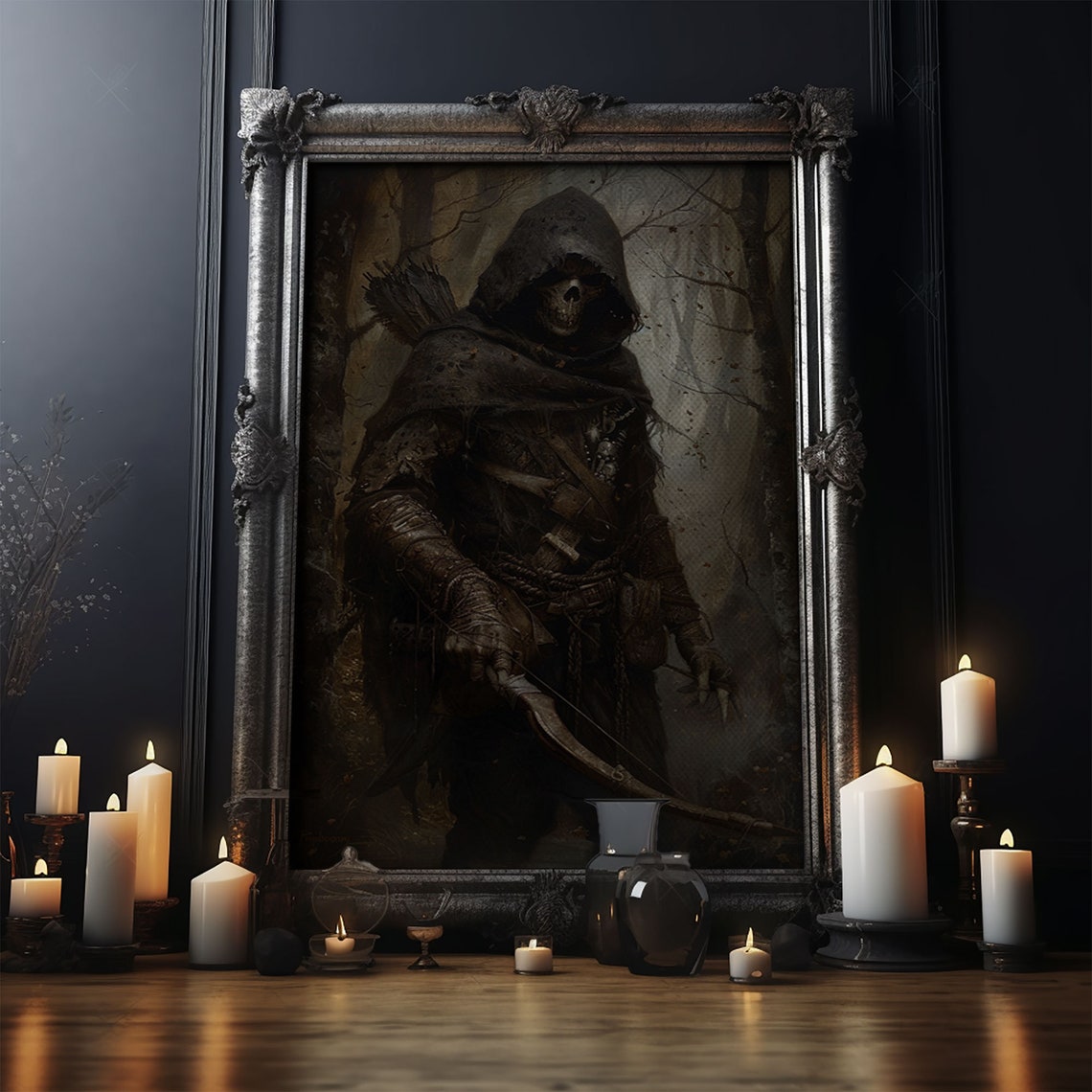 Grim Reaper Archer Skeleton With Bow In Dark Forest Gothic Poster - Image 5