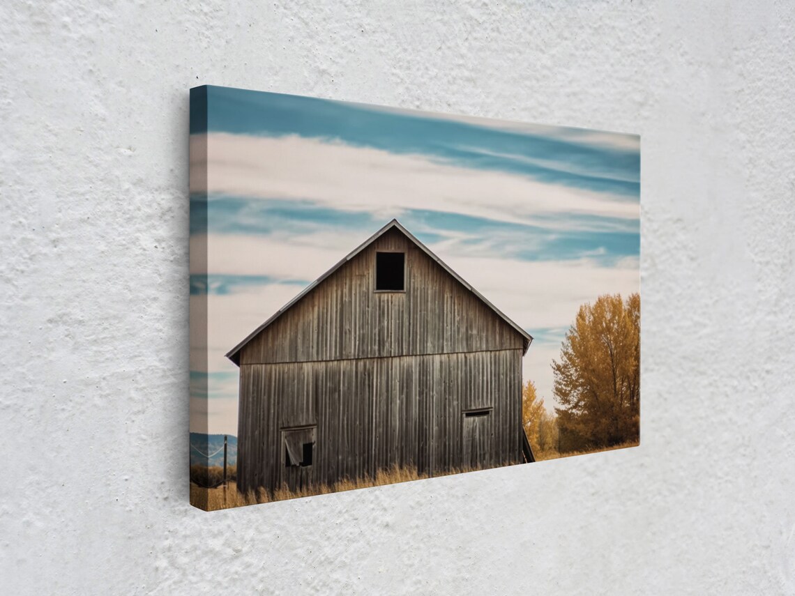 Weathered Wooden Barn Autumn Tree Rural Landscape Photography Poster - Image 3