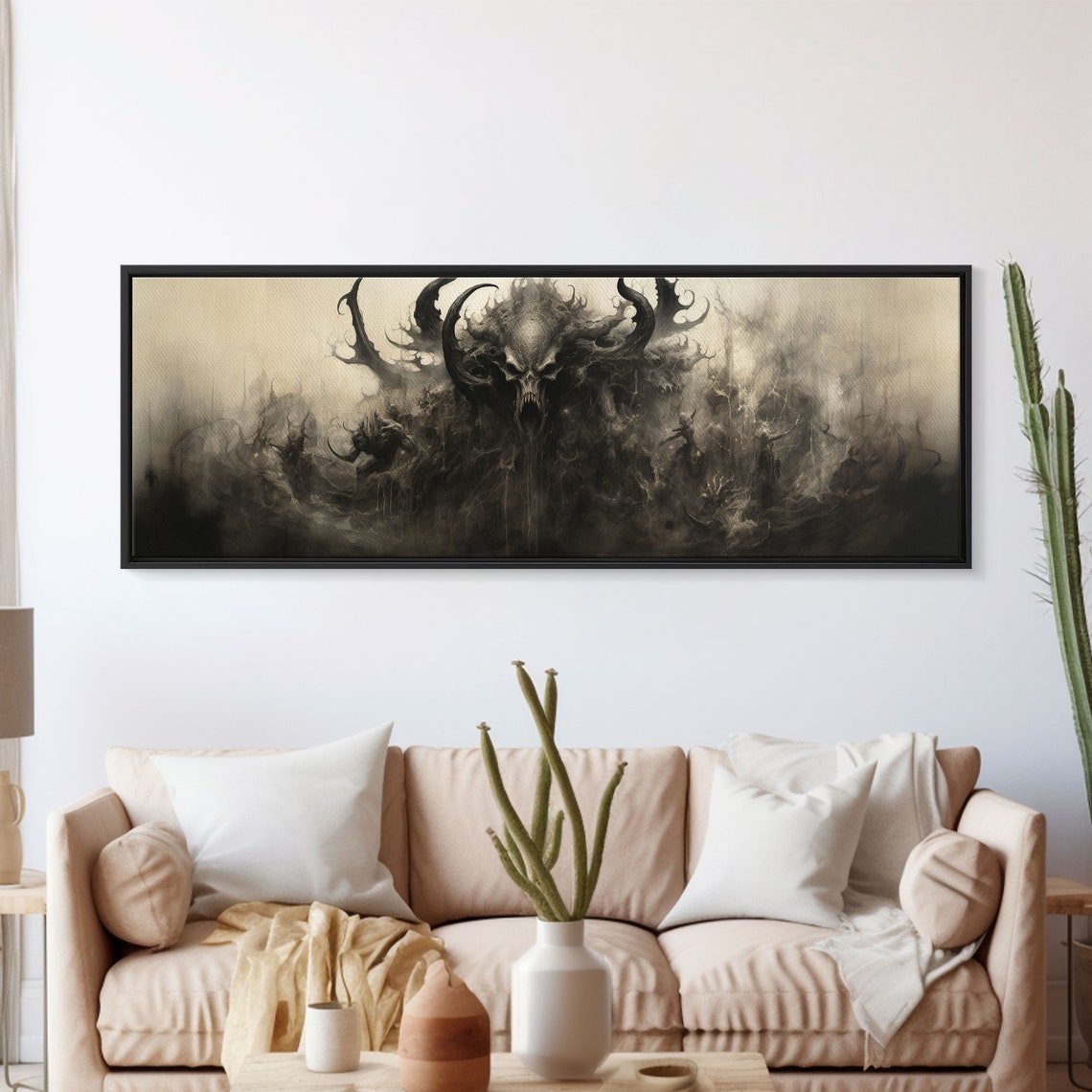 The Demon Horned Skull Misty Gray Underworld Panoramic Wall Art - Image 5